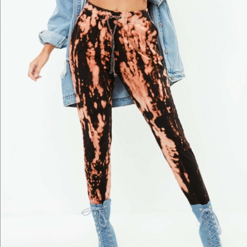 Brown Washed / Bleached tie waist joggers